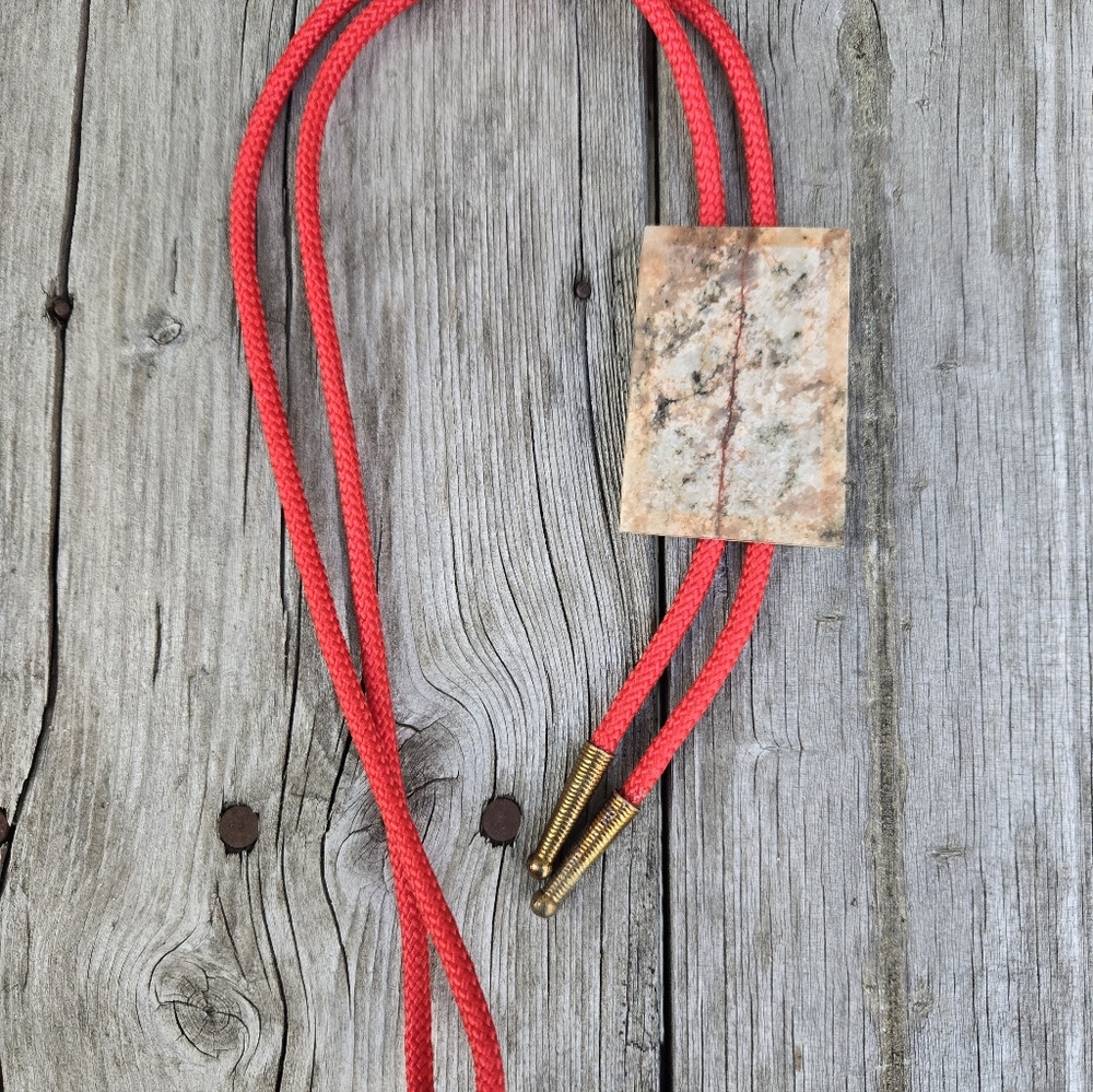 Vtg bolero Western tie red cord natural stone